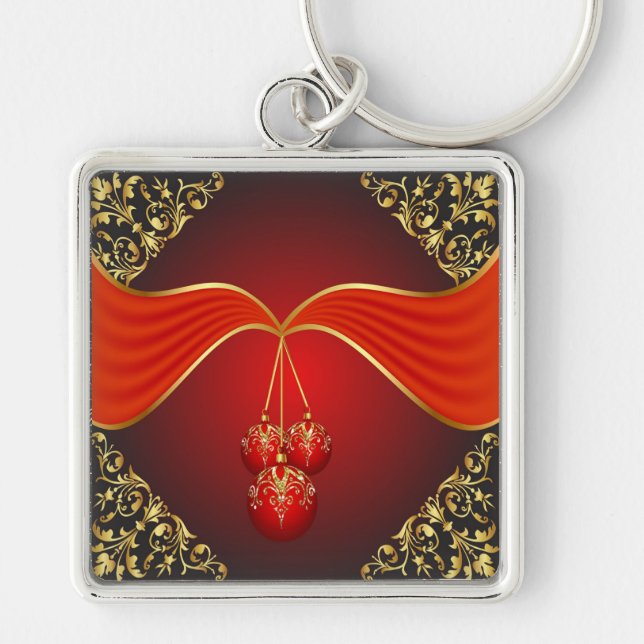 Chaveiro Belas Bolas de Natal com Cantos Ornamentais (Frente)