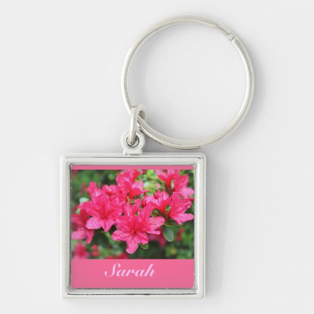Chaveiro belas flores rosa azáleas nome chave cadeia (Frente)