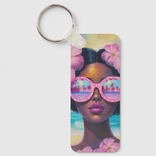 Chaveiro Beleza tropical em tons de rosa (Frente)