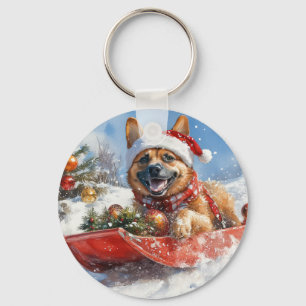 Chaveiro Belga Malinoi em Sledge Deixe nevar o Natal