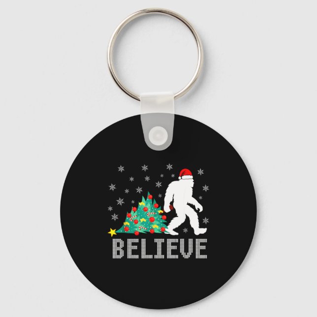 Chaveiro Believe Bigfoot Sasquatch Santa Reindeer Christmas (Frente)