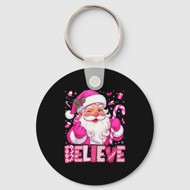 Chaveiro Believe Cute Nk Santa Candy Cane Christmas Xmas Gi (Frente)