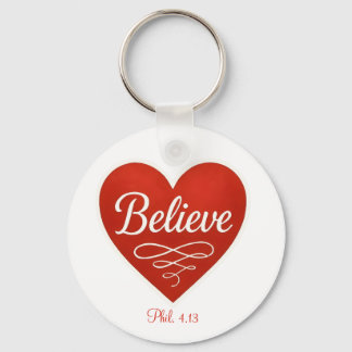 Chaveiro Believe red and white heart