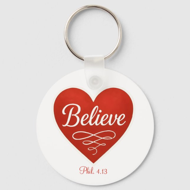 Chaveiro Believe red and white heart (Frente)