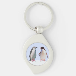 Chaveiro Belo casal de pinguins em azul claro