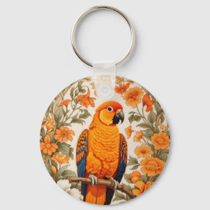 Chaveiro Belo Conure Sol Inspirado em William Morris