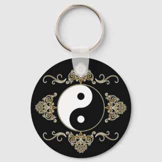 Chaveiro Belo Design Yin Yang de preto e Dourado