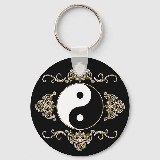 Chaveiro Belo Design Yin Yang de preto e Dourado (Frente)
