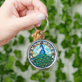 Chaveiro Belo Estilo de Vidro Contido Peacock