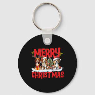 Chaveiro Belo Feliz Natal Beagle Dog Santa Hat Reindeer