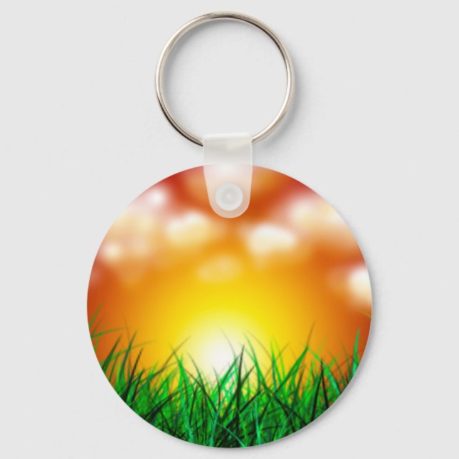 Chaveiro Belo nascer do sol sobre um campo de grama (Frente)
