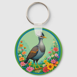 Chaveiro Belo Pássaro Exótico Descansando Entre Flores Colo