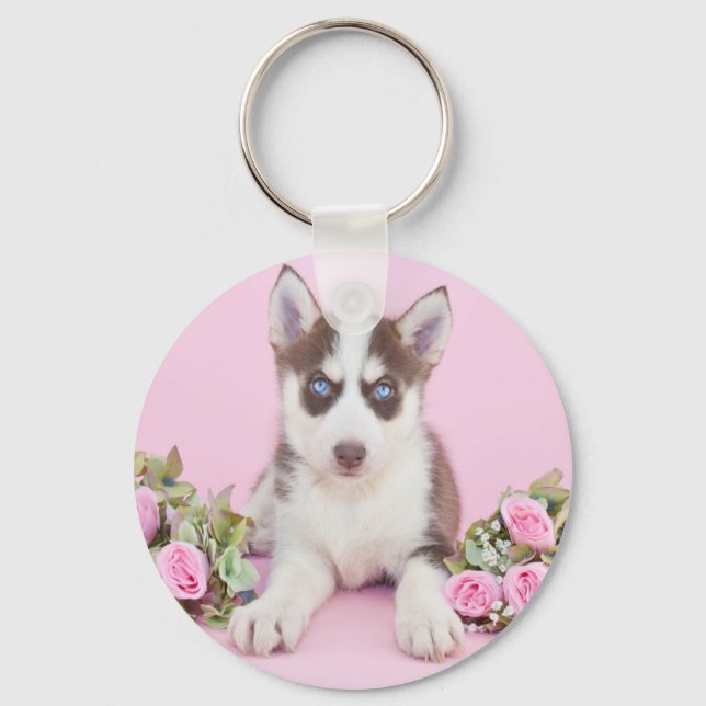 Chaveiro Belo Rouco Puppy com Rosas Rosa (Frente)