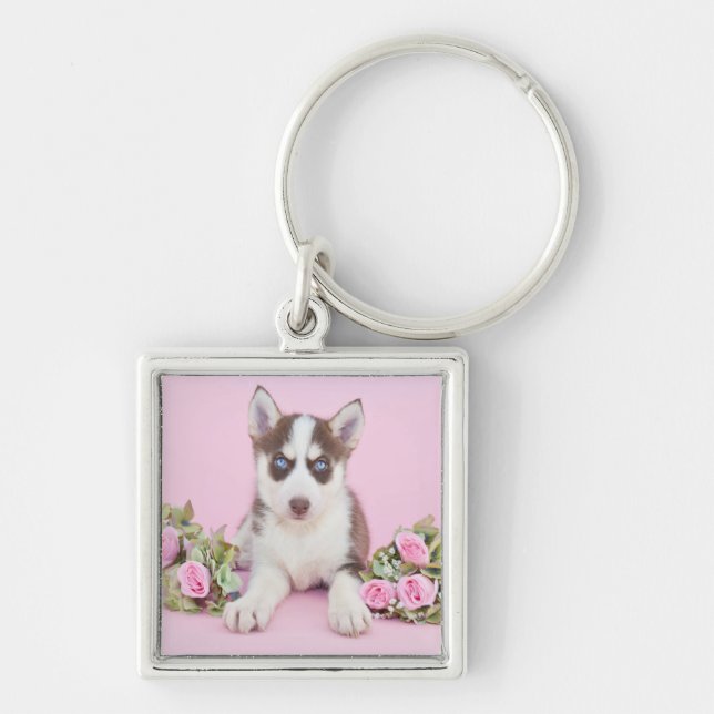 Chaveiro Belo Rouco Puppy com Rosas Rosa (Frente)