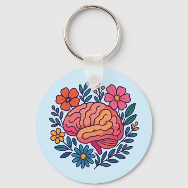 Chaveiro Bem-Estar Mental Cérebro Florido (Frente)