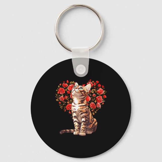 Chaveiro Bengal Cat Valentines Day Floral Heart Design For  (Frente)