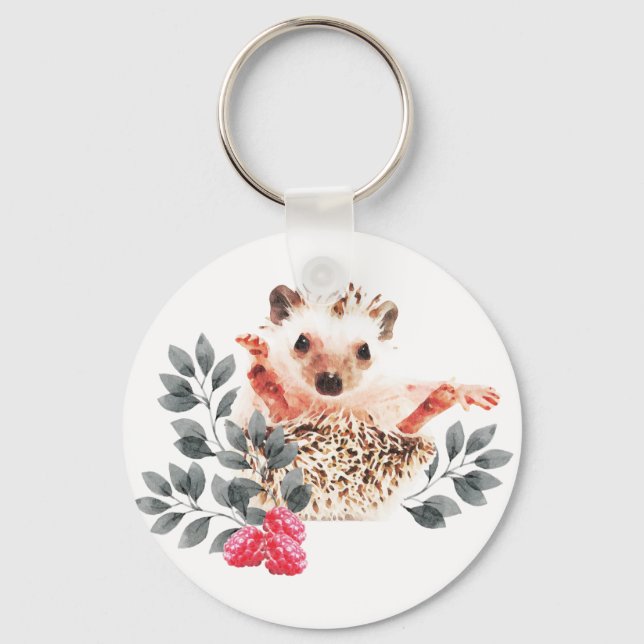 Chaveiro Berçário de Madeira - Hedgehogs e bagas selvagens (Frente)