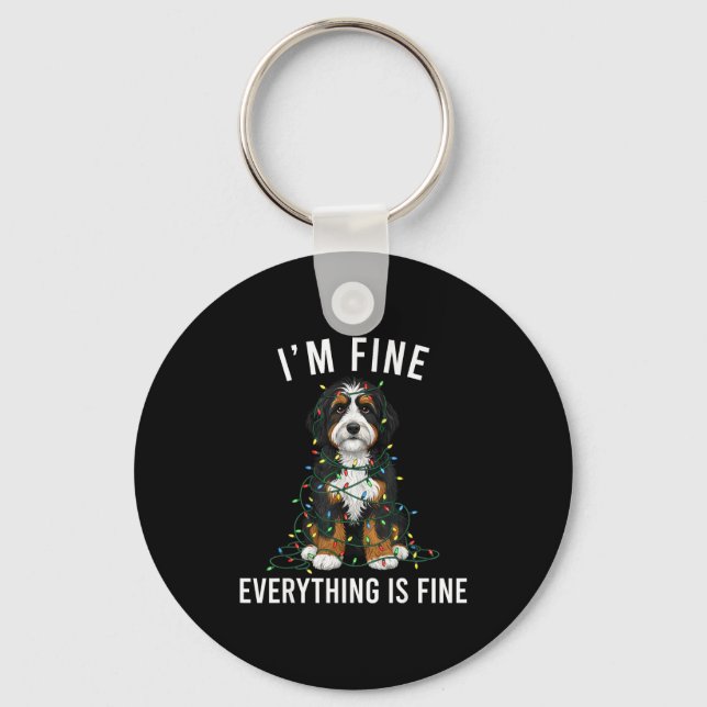 Chaveiro Bernedoodle Christmas I'm Fine Everything Is Fine  (Frente)