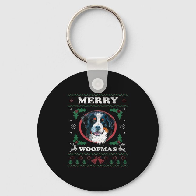Chaveiro Bernese Mountain Dog Feliz Woofmas Cão de Natal G (Frente)