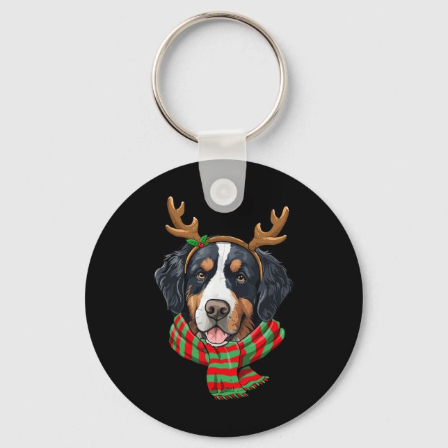 Chaveiro Bernese Mountain Dog Reindeer Santa Hat (Frente)