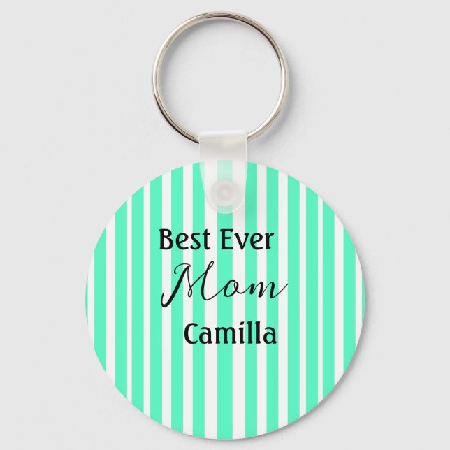 Chaveiro Best ever mom green stripped pattern pastel neon  (Frente)