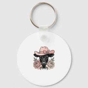 Chaveiro Bezerro de Cowgirl Rosa com Peônias Vetor Vintage_