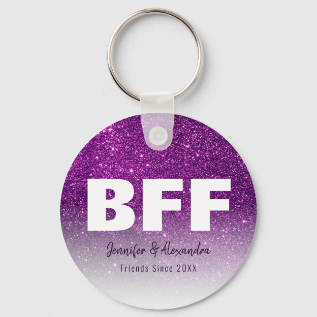 Chaveiro BFF Brilho Dourado Roxo Personalizado Melhores Ami (Frente)