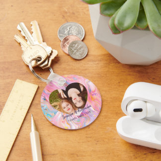 Chaveiro BFF Pink Purple Marble Heart Friends Photo & Names