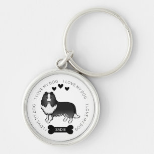 Chaveiro Bi-Black Shetland Sheepdog Cartoon Dog Love & Name