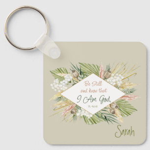 Chaveiro Bíblia Elegante Boho Verse "Esteja quieto e saiba"
