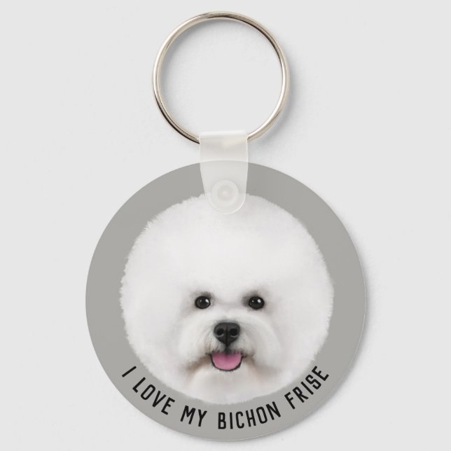 Chaveiro Bichon Frise Ilustrada Cadeia-Chave (Frente)