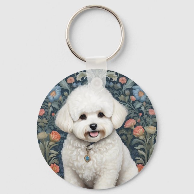 Chaveiro Bichon Frisé William Morris Inspirou Floral (Frente)