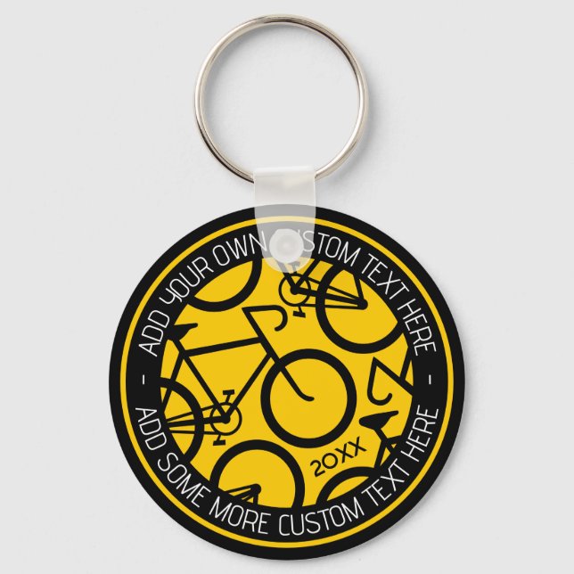 Chaveiro Bicicleta de Texto Personalizada Amarelo e Preto (Frente)