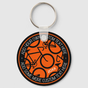 Chaveiro Bicicleta de Texto Personalizada Laranja e Preto