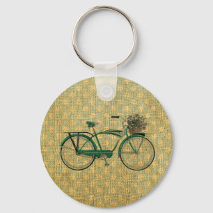 Chaveiro Bicicleta verde retro com cesta da flor