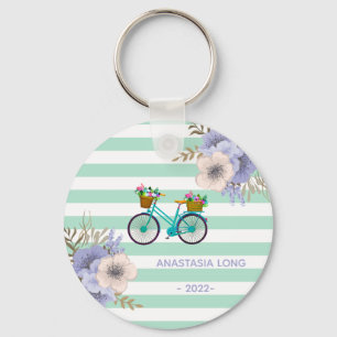 Chaveiro Bicicletas de Flores Azuis Modernas