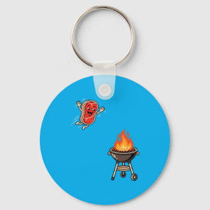 Chaveiro Bife engraçado de churrasco pulando na grelha Mest