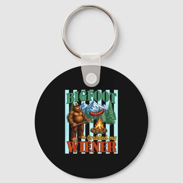 Chaveiro Bigfoot agarrou cachorro-quente piada engraçada de (Frente)