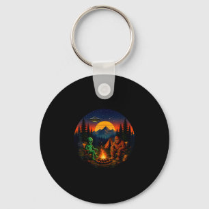 Chaveiro Bigfoot alien engraçado acampando retro ufo foguei