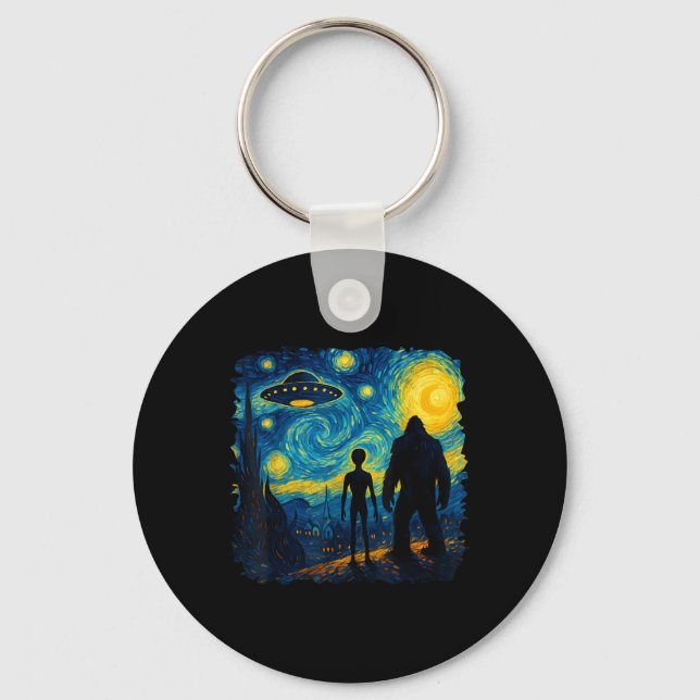 Chaveiro Bigfoot Alien Ufo Van Gogh Starry Night Sasquatch  (Frente)