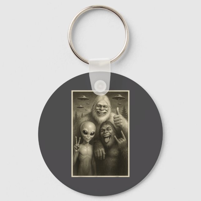 Chaveiro Bigfoot Engraçado, Alien e Yeti Sasquatch Rock On (Frente)