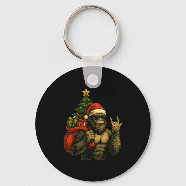 Chaveiro Bigfoot Santa Christmas Tree Rock On Funny Xmas Sa (Frente)