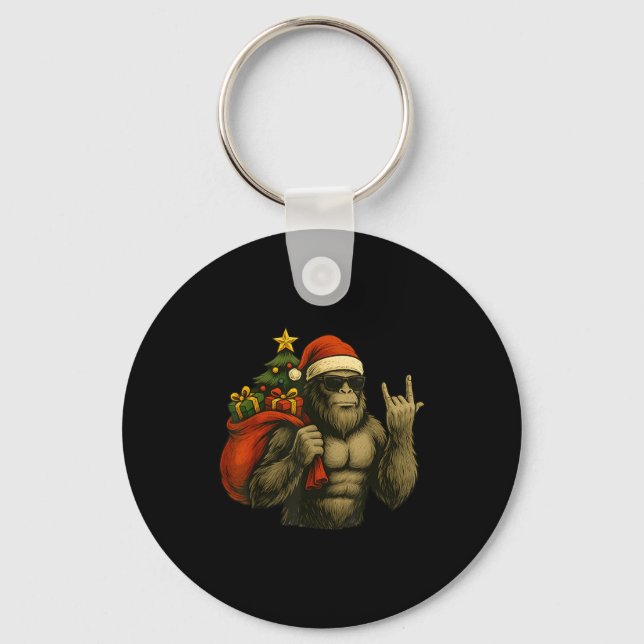 Chaveiro Bigfoot Santa Christmas Tree Rock On Funny Xmas Sa (Frente)