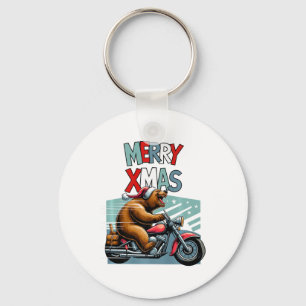 Chaveiro Biker Bear Com O Chapéu De Natal Deseja Feliz Xmas
