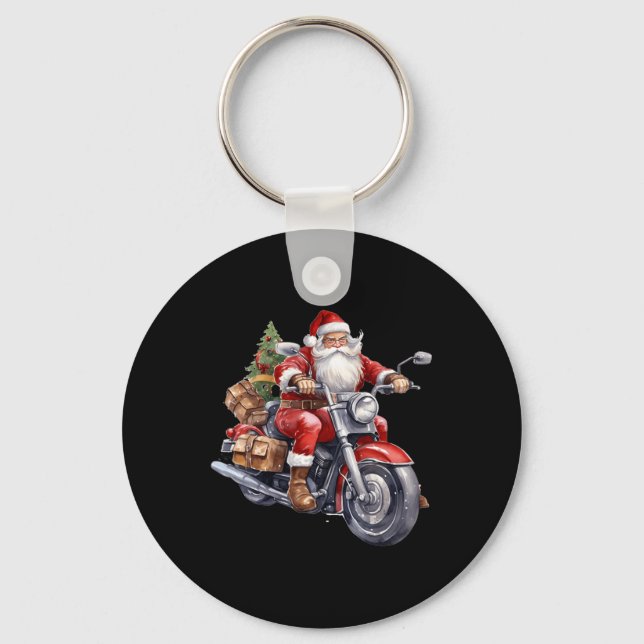 Chaveiro Biker Papai Noel Sobre A Motocicleta De Natal Biki (Frente)