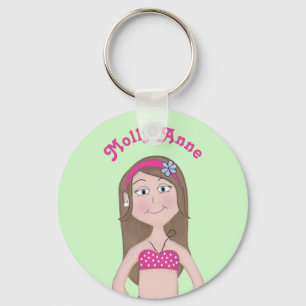 Chaveiro Bikini cor-de-rosa, pele clara com morena e olhos