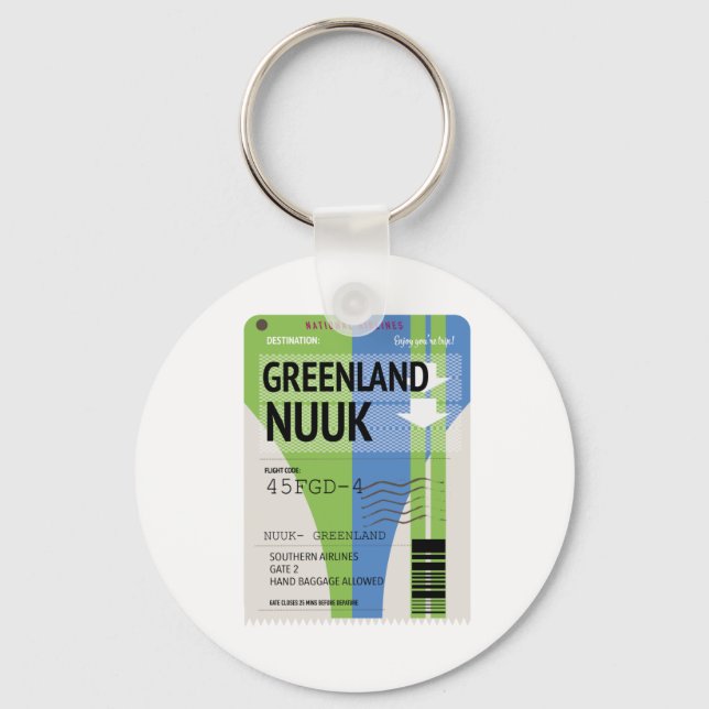 Chaveiro Bilhete de viagem para Nuuk, Groenlândia (Frente)