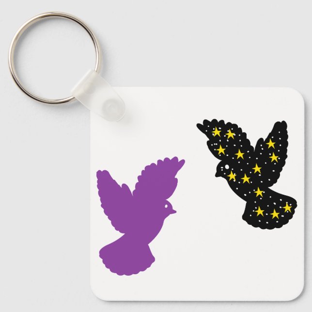 Chaveiro Birds Keychain – Dual Feather Silhouette Design (Frente)