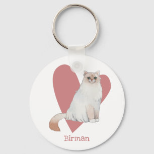Chaveiro Birman Cat Watercolor Gatinho Coração Rosa