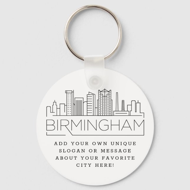 Chaveiro Birmingham Stylized Skyline | Slogan Personalizado (Frente)